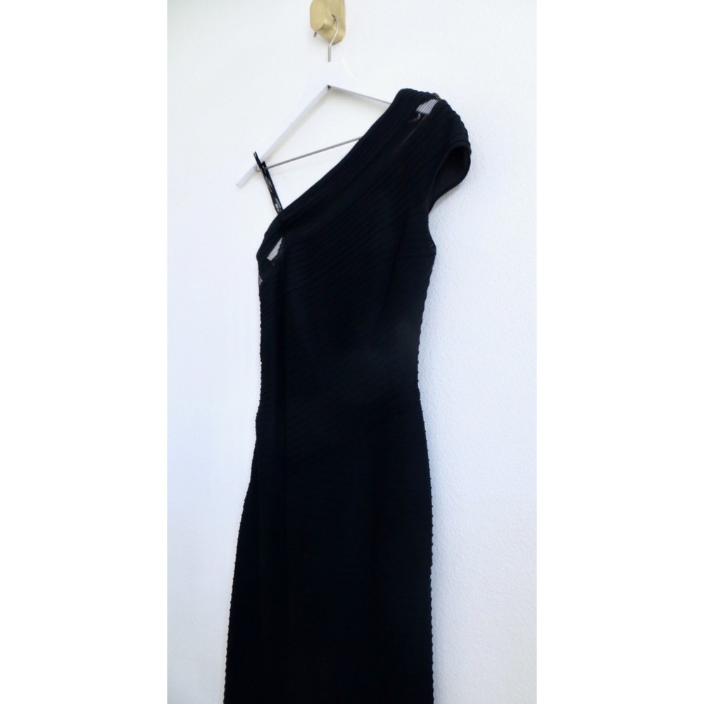Tadashi Shoji One Shoulder Pintuck Jersey Mermaid Maxi Gown Dress Black SZ S - Picture 7 of 11